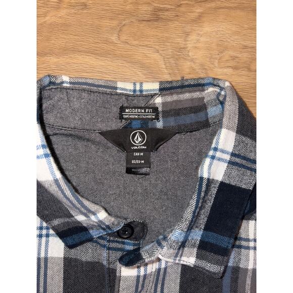 Volcom modern fit blue & gray long sleeve flannel mens size medium - Picture 3 of 4